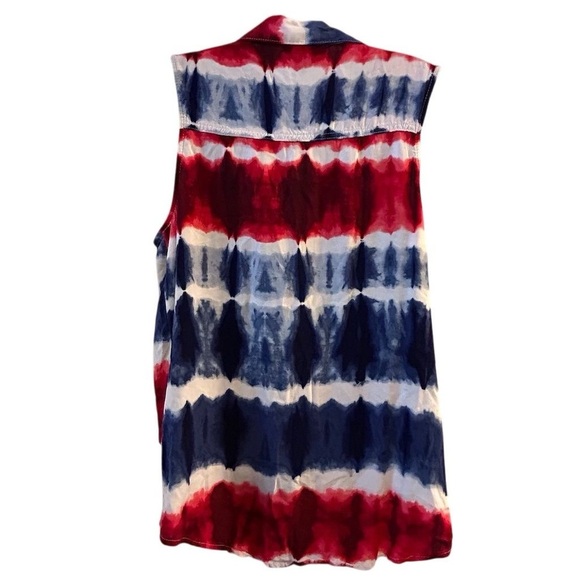 Rock & Republic Ladies Red, White and Blue Tie-Dye Sleeveless Button Up, M - Picture 4 of 7